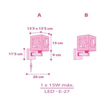 Dalber 63239S - Wandlamp voor kinderen MOONLIGHT 1xE27/15W/230V roze