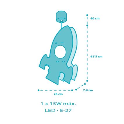 Dalber 63357 - Hanglamp voor kinderen ROCKET 1xE27/15W/230V