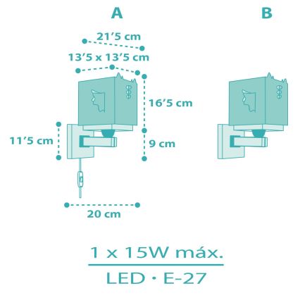 Dalber 64389 - Wandlamp voor kinderen LITTLE DRAGON 1xE27/15W/230V