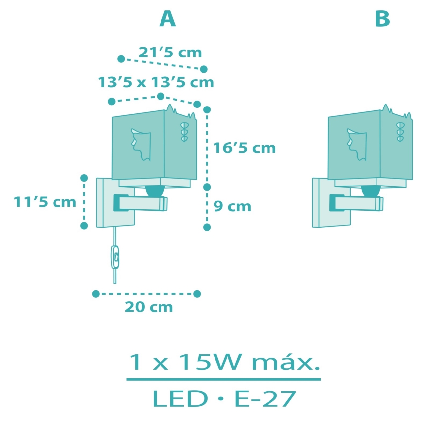 Dalber 64389 - Wandlamp voor kinderen LITTLE DRAGON 1xE27/15W/230V
