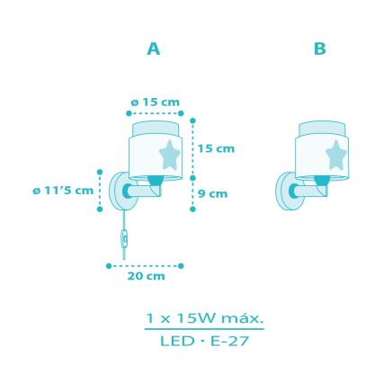 Dalber 76019T - Wandlamp voor kinderen BABY DREAMS 1xE27/15W/230V blauw