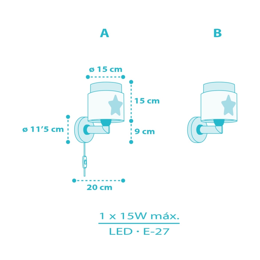 Dalber 76019T - Wandlamp voor kinderen BABY DREAMS 1xE27/15W/230V blauw