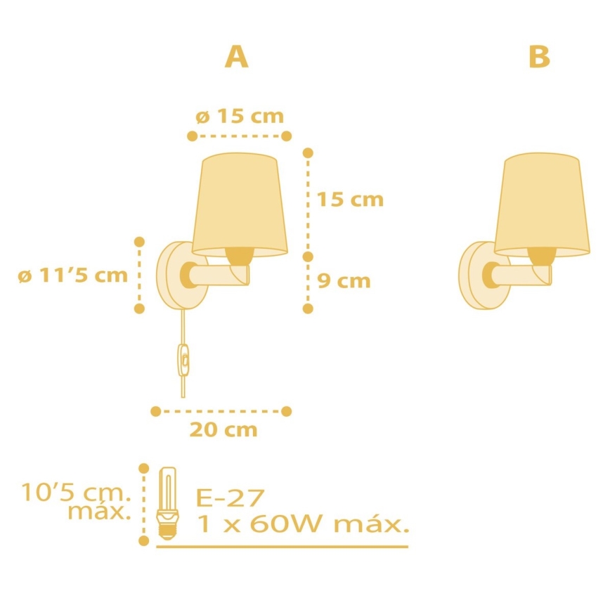 Dalber 82219A - Wand Lamp voor Kinderen STAR LIGHT 1xE27/60W/230V geel