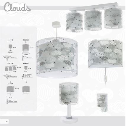 Dalber D-41412E - Hanglamp kinderkamer CLOUDS 1xE27/60W/230V