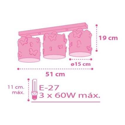 Dalber D-62143 - Plafonnière kinderkamer BUTTERFLY 3xE27/60W/230V