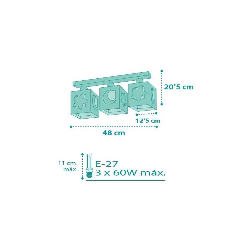 Dalber D-63233NH - Plafonnière kinderkamer MOONLIGHT 3xE27/60W/230V