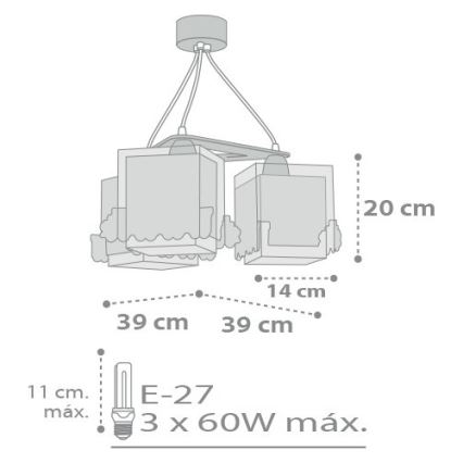 Dalber D-63534 - Hanglamp kinderkamer TRAIN 3xE27/60W/230V