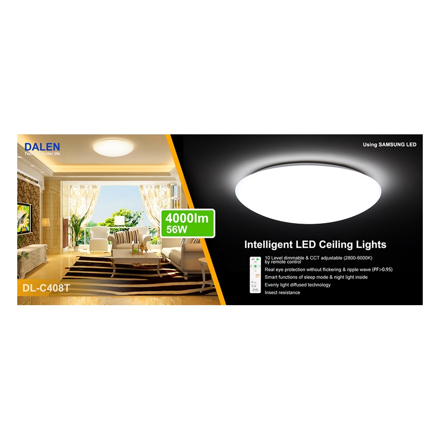 Dalen DL-C408T - LED Plafondlamp dimbaar CLASSIC LED/56W/230V