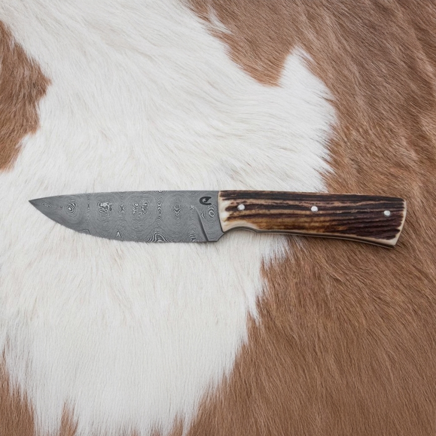 Damascus jachtmes 11 cm herten gewei
