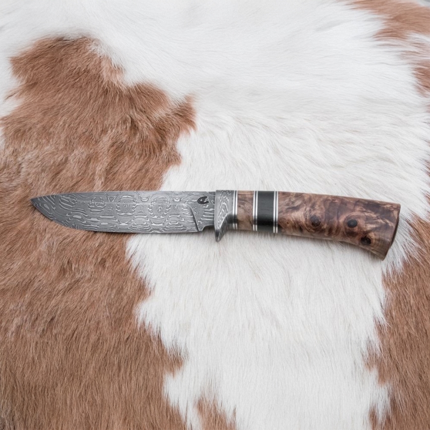 Damascus jachtmes 13 cm populier/ebbehout