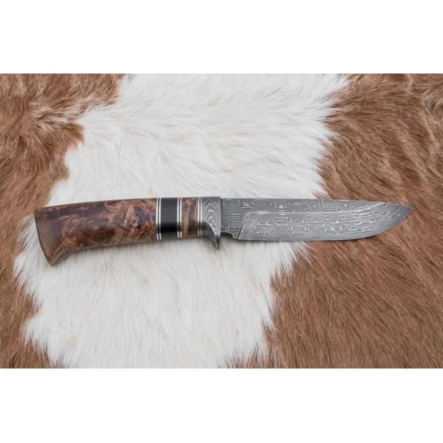 Damascus jachtmes 13 cm populier/ebbehout