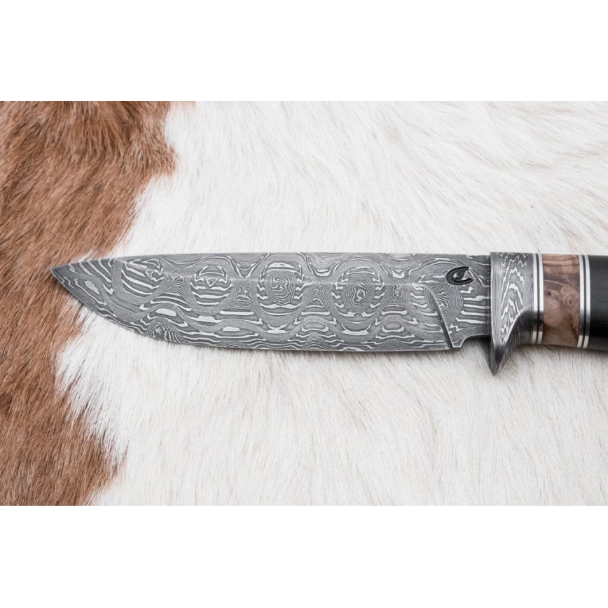 Damascus jachtmes 13 cm populier/ebbehout