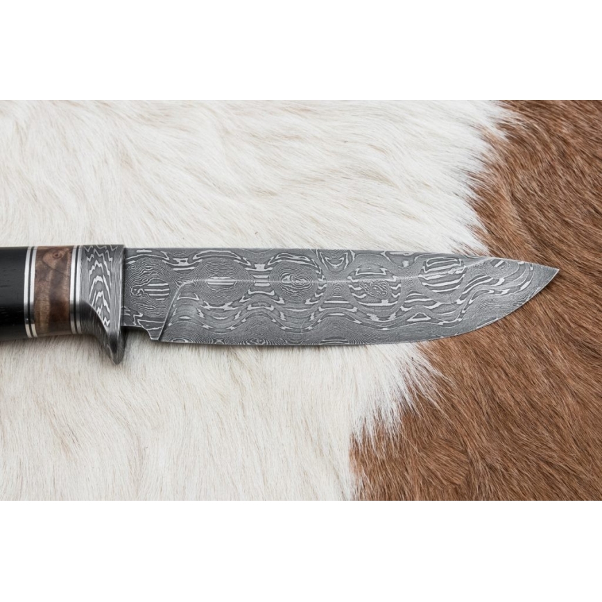 Damascus jachtmes 13 cm populier/ebbehout