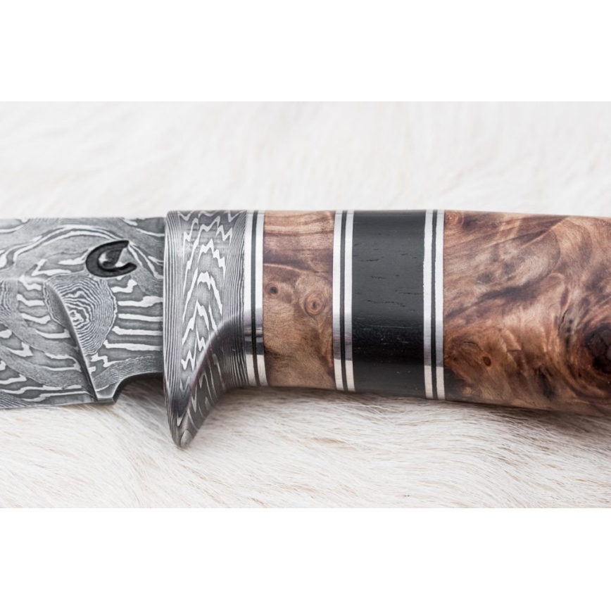 Damascus jachtmes 13 cm populier/ebbehout