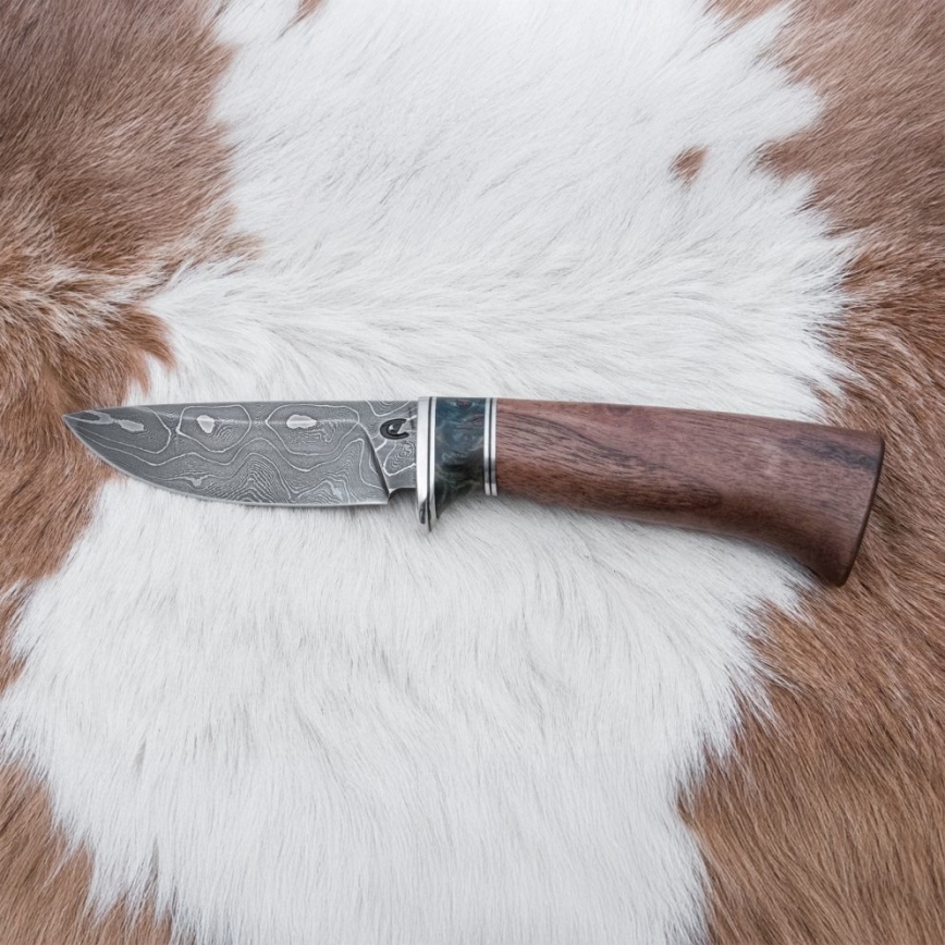 Damascus jachtmes 9,7 cm walnoot/esdoorn
