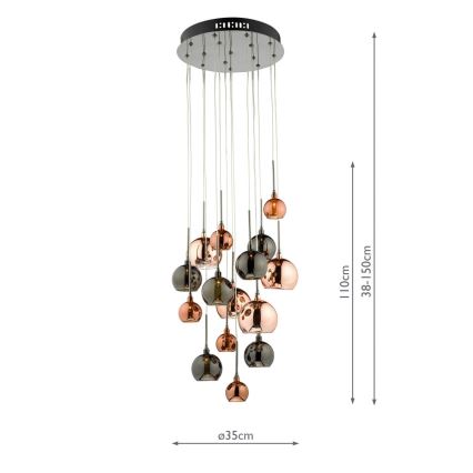 Där Lighting AUR1564 - Kroonluchter aan kabel AURELIA 15xG4/10W/230V zwart/koper