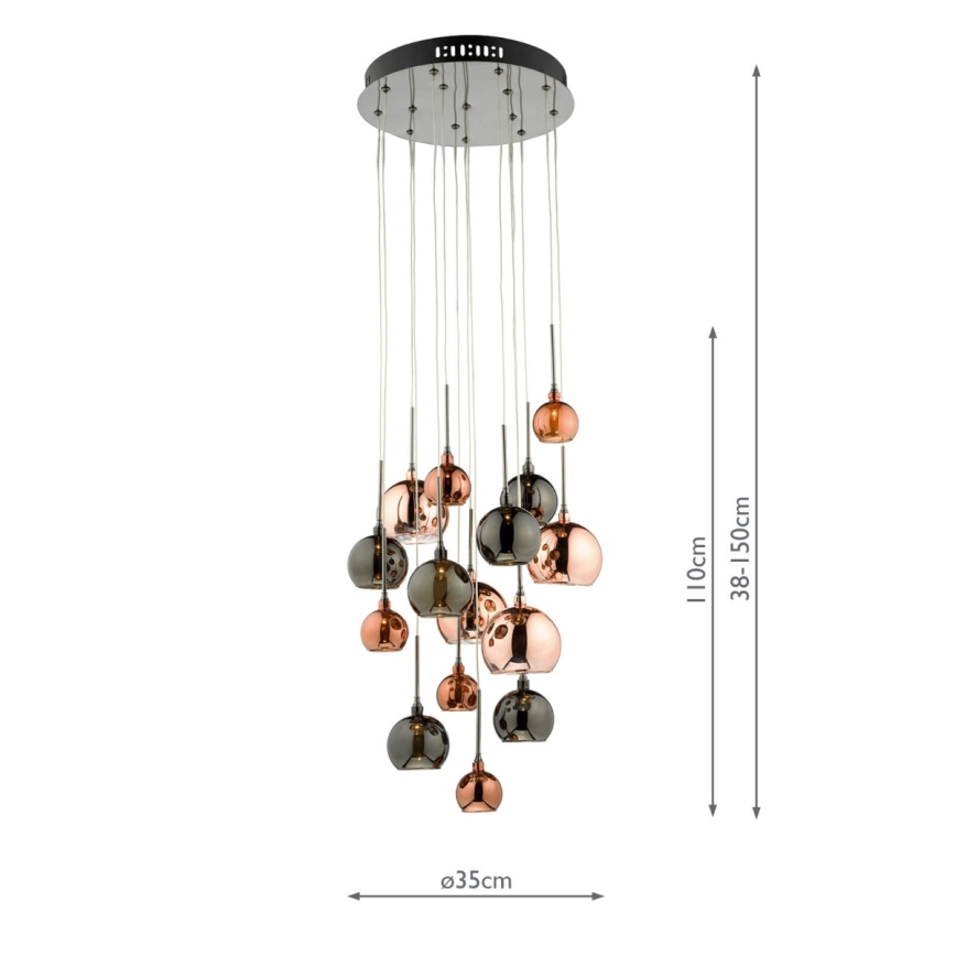 Där Lighting AUR1564 - Kroonluchter aan kabel AURELIA 15xG4/10W/230V zwart/koper