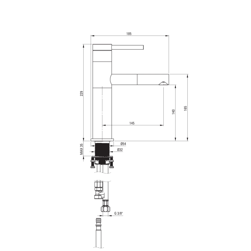 Deante BGE_N22M - Wastafelmengkraan ORA met uittrekbare uitloop, 22,9 cm, zwart
