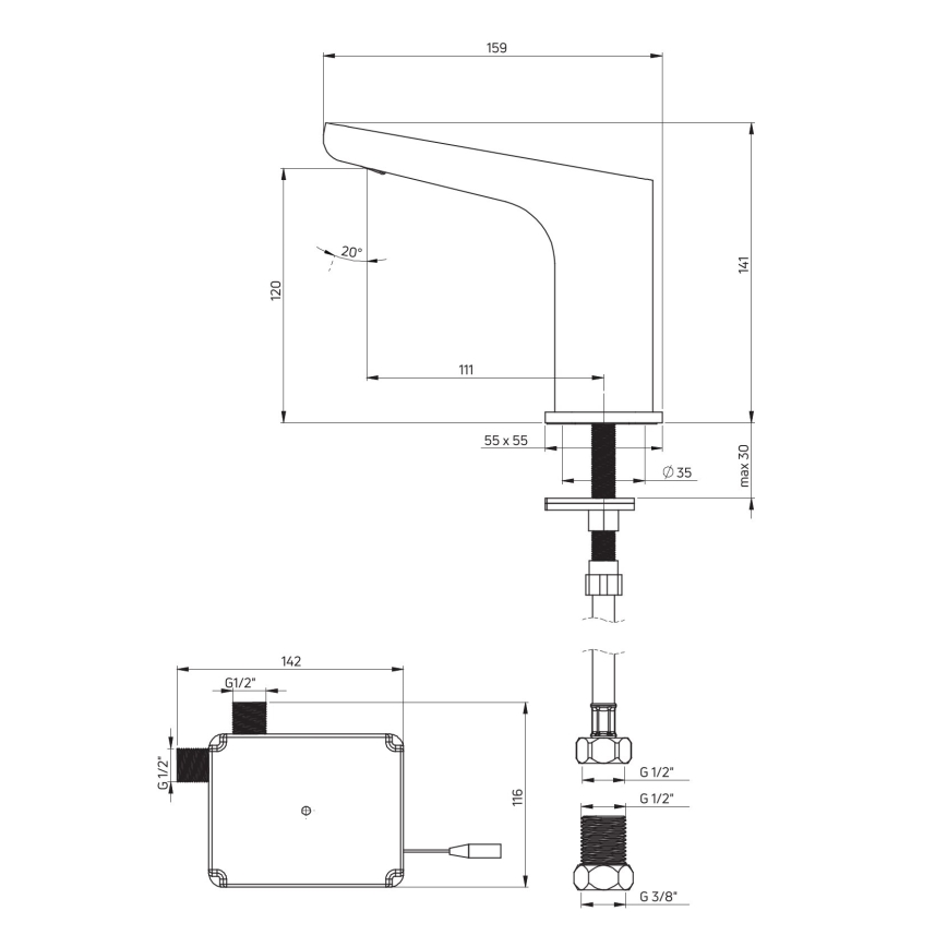 Deante BQH_028R - Contactloos wastafelkraan HIACYNT 4xAA glanzend chroom