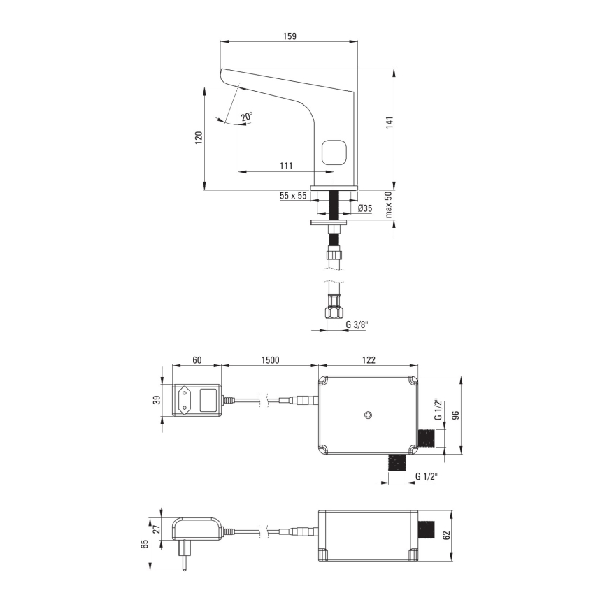 Deante BQH_N29V - Touchless wastafelmengkraan met temperatuurregeling HIACYNT 230/6V zwart
