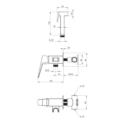 Deante BQL_034M - Bidetmengkraan met handdouche voor inbouwinstallatie BLUR, glanzend chroom