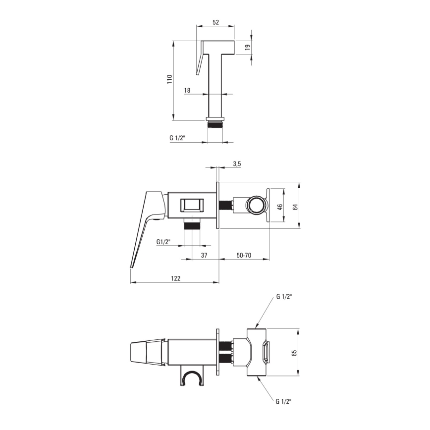 Deante BQL_034M - Bidetmengkraan met handdouche voor inbouwinstallatie BLUR, glanzend chroom