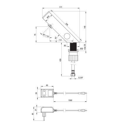 Deante BQR_P29V - Contactloos wastafelkraan met temperatuurregeling SENSE 230/6V gepolijst staal