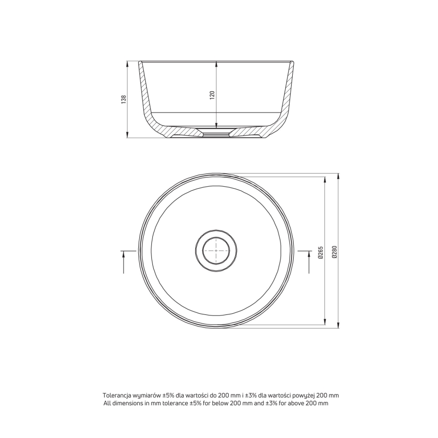 Deante CDJ_6U2S - Aanrecht wastafel JASMIN diameter 28 cm keramiek/wit