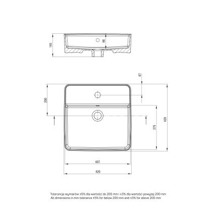 Deante CGS_6U4B - Opbouwwastafel met kraangat SQUARE 42x42 cm keramiek/wit