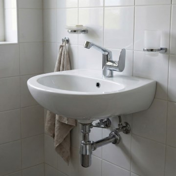 Deante - Wandgemonteerde wastafel JASMIN 45,7x36,4 + wastafelkraan LEMON