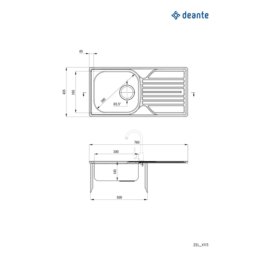 Deante ZEL_0113 - Gootsteen LEGATO 43,5x76 cm satijn
