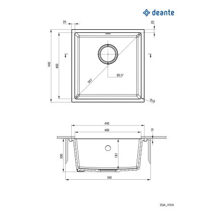 Deante ZQA_N10A - Gootsteen CORDA 44x44 cm graniet/zwart