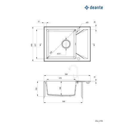 Deante ZQJ_G11A - Gootsteen EVORA 59x44 cm graniet/metallic grafiet
