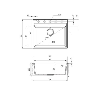 Deante ZRC_210A - Keukenspoelbak CORIO 50x60 cm graniet/grafiet