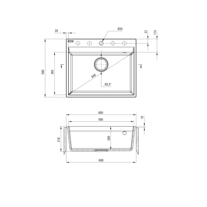 Deante ZRC_210A - Keukenspoelbak CORIO 50x60 cm graniet/grafiet