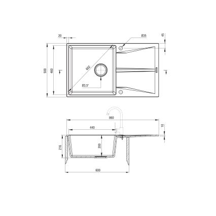 Deante ZRC_211A - Keukenspoelbak CORIO 50x86 cm graniet/grafiet