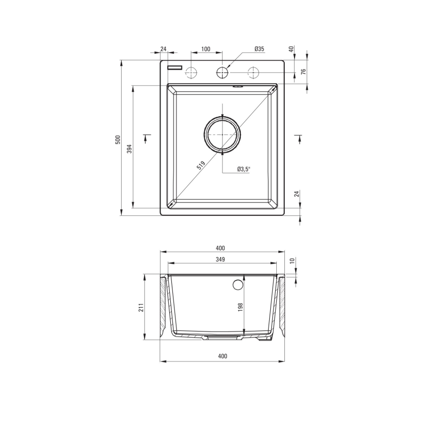 Deante ZRC_S103 - Gootsteen CORIO 50x40 cm graniet/metallic grijs