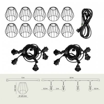 Decoratief lichtsnoer voor buiten CRETE 10xE27/230V 15m IP44