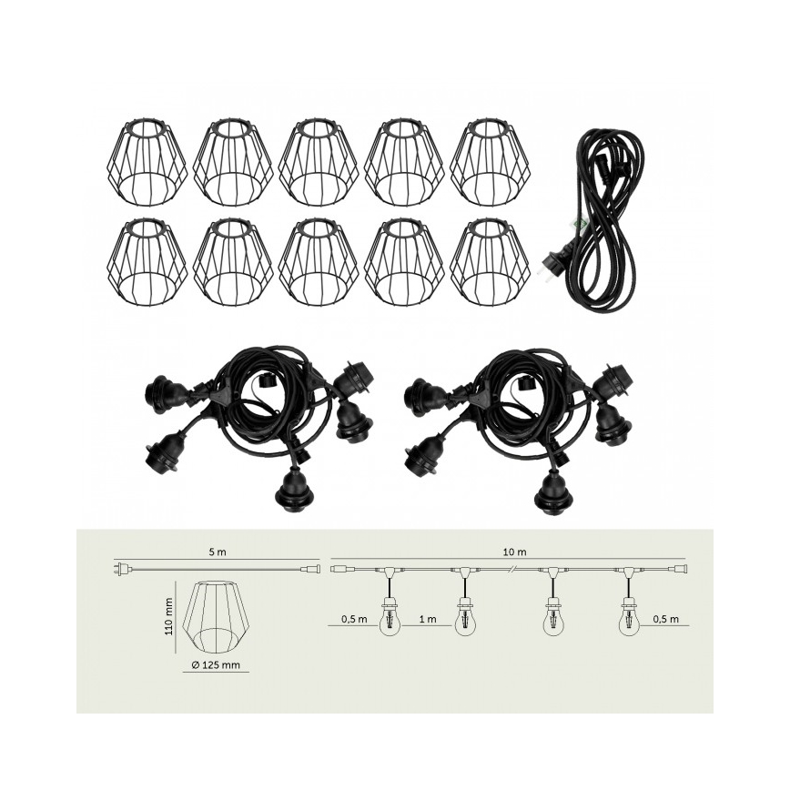 Decoratief lichtsnoer voor buiten CRETE 10xE27/230V 15m IP44