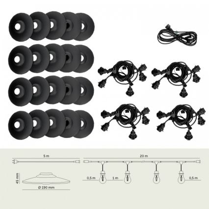 Decoratief lichtsnoer voor buiten CRETE 20xE27/230V 25m IP44