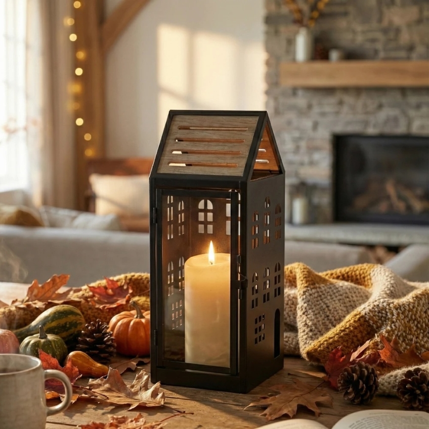 Decoratieve HOME-lantaarn 34,5 cm zwart/beige