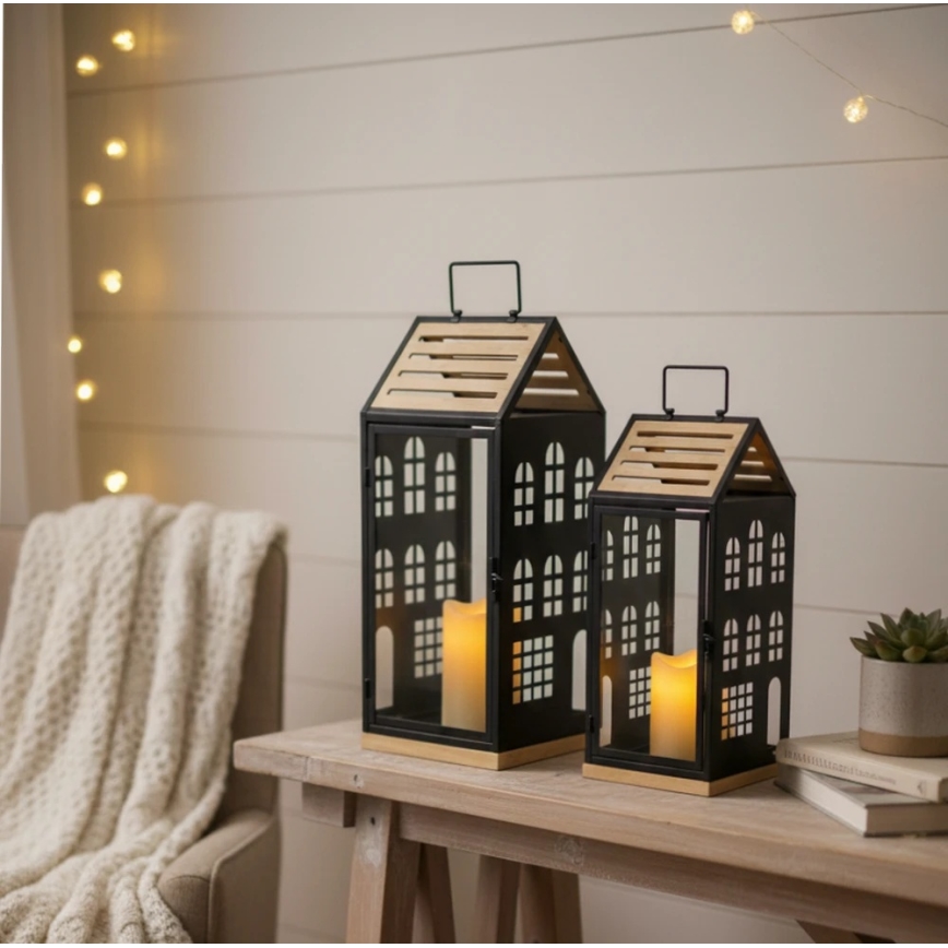 Decoratieve HOME-lantaarn 34,5 cm zwart/beige