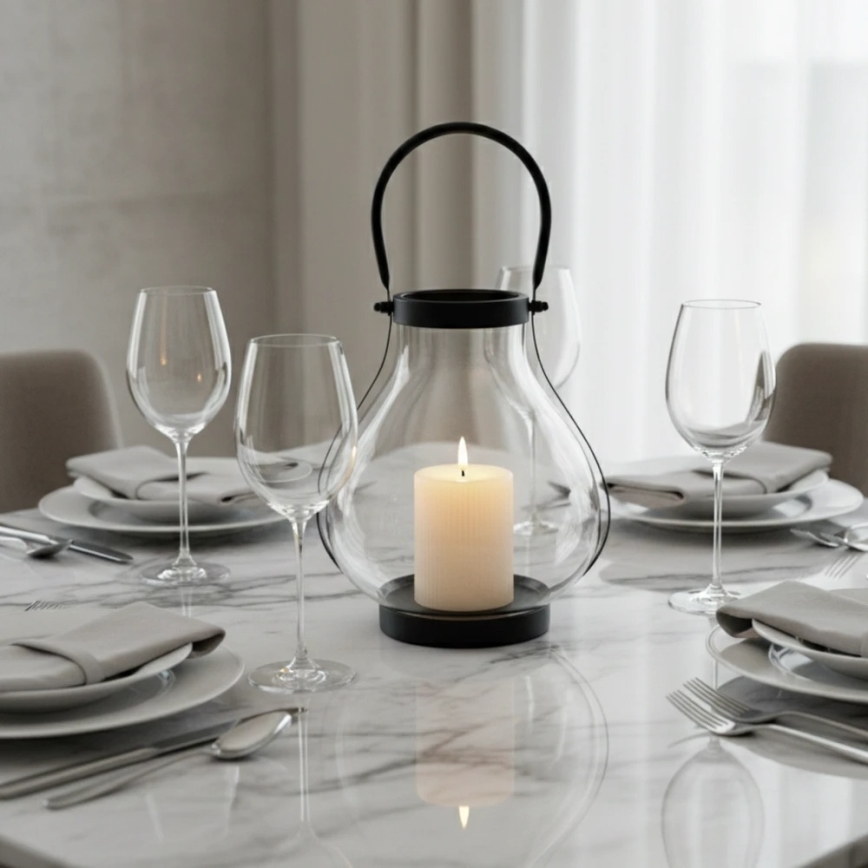 Decoratieve lantaarn GLASSY, 25 cm, zwart