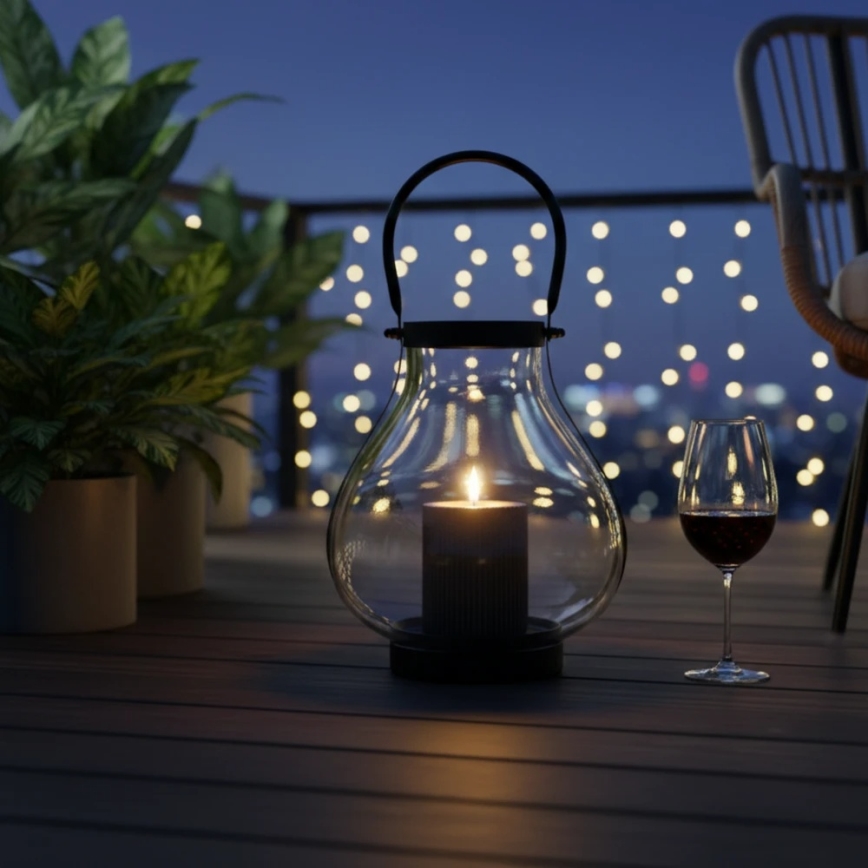 Decoratieve lantaarn GLASSY, 25 cm, zwart