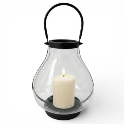 Decoratieve lantaarn GLASSY, 25 cm, zwart