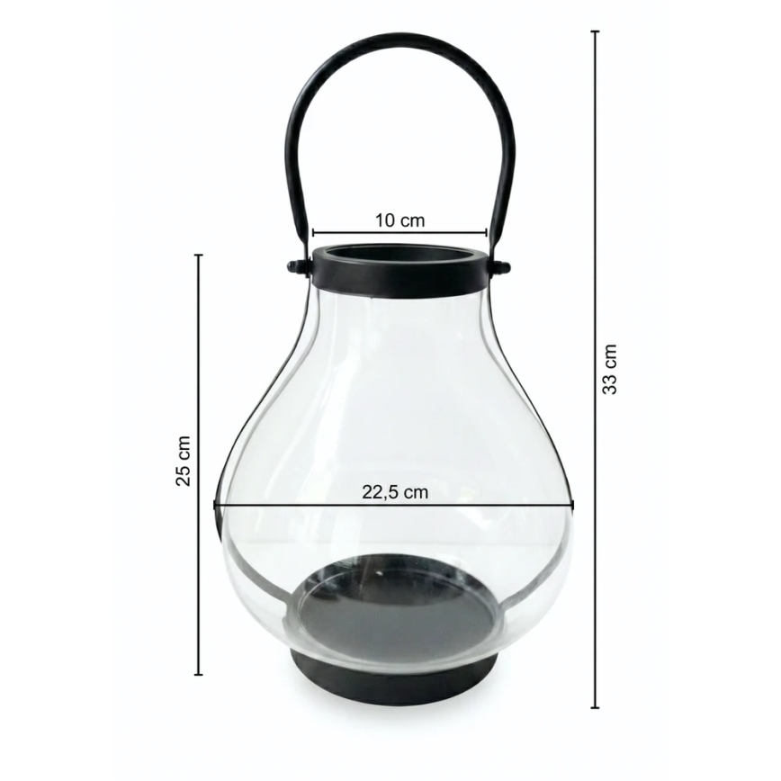 Decoratieve lantaarn GLASSY, 25 cm, zwart