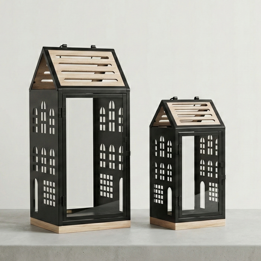 Decoratieve lantaarn HOME 47,5 cm zwart/beige
