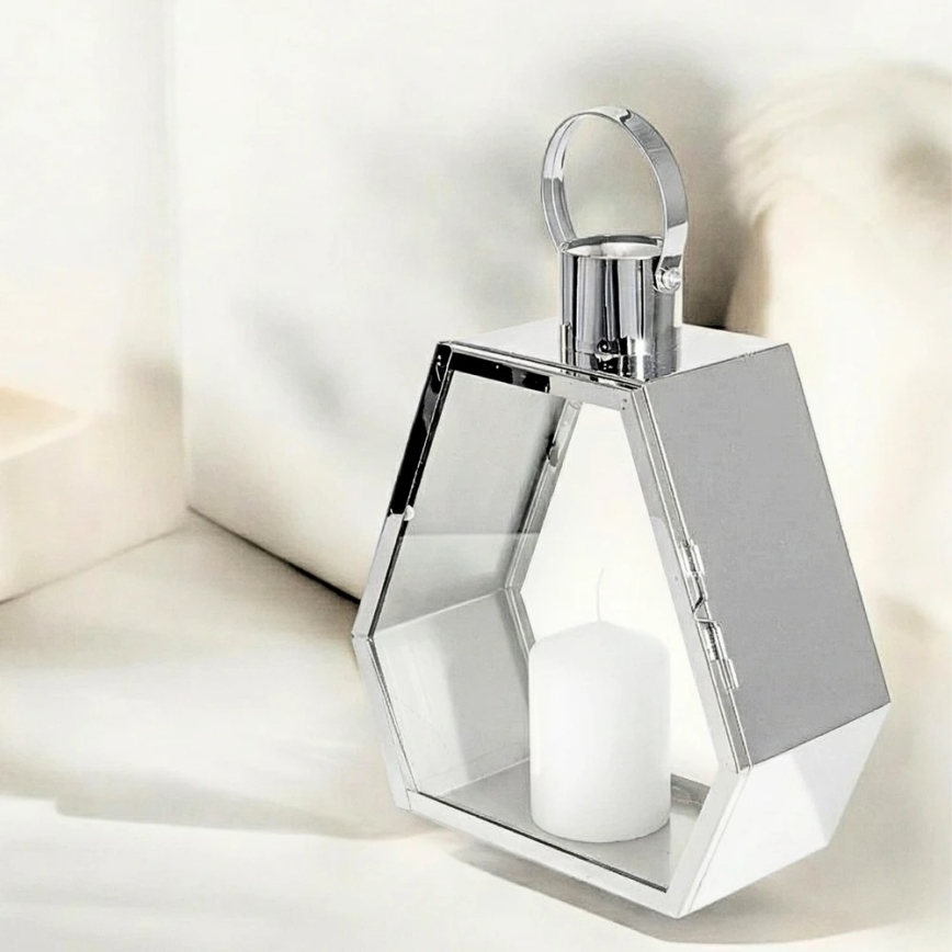 Decoratieve lantaarn PALACE 34 cm glanzend chroom