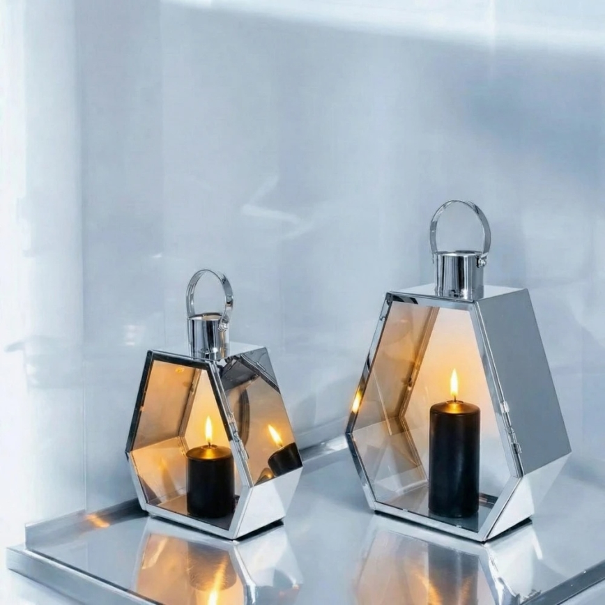 Decoratieve lantaarn PALACE 43 cm glanzend chroom