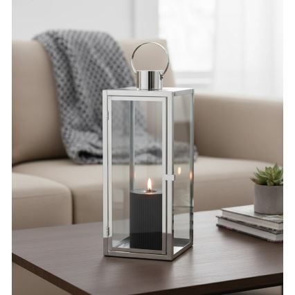 Decoratieve lantaarn TOWER 29 cm glanzend chroom